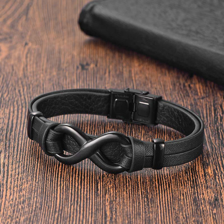 Bransoletka Buddha Stones Endless Knot ze stali tytanowej ze wzmocnieniem ze skóry i klamrą