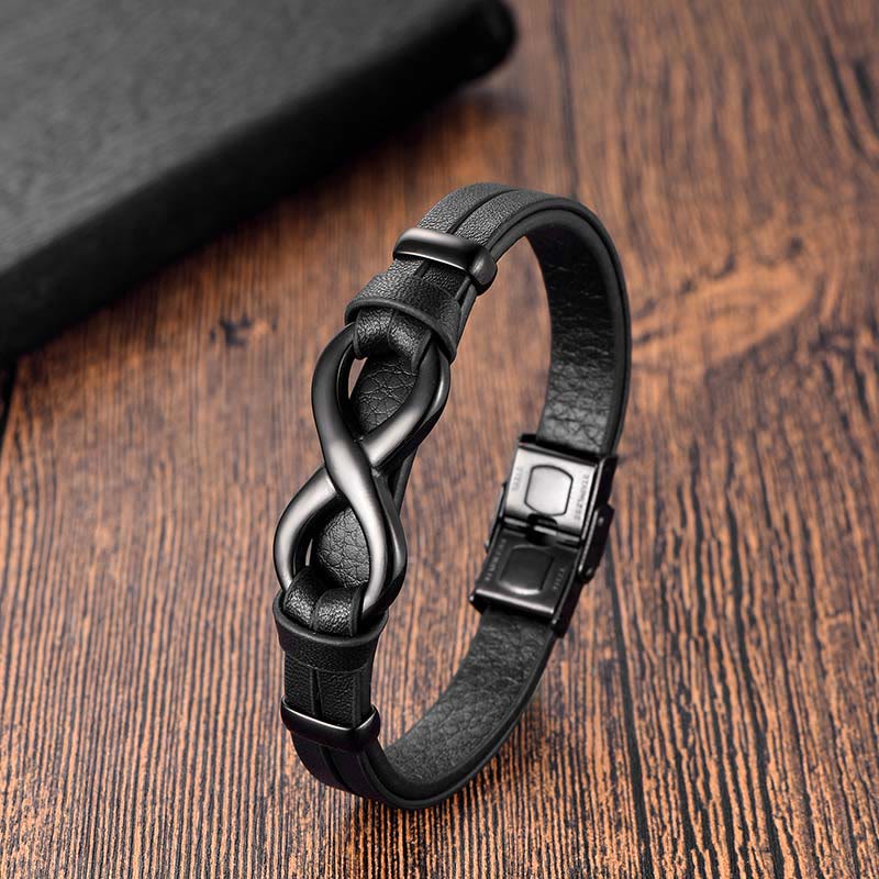 Bransoletka Buddha Stones Endless Knot ze stali tytanowej ze wzmocnieniem ze skóry i klamrą