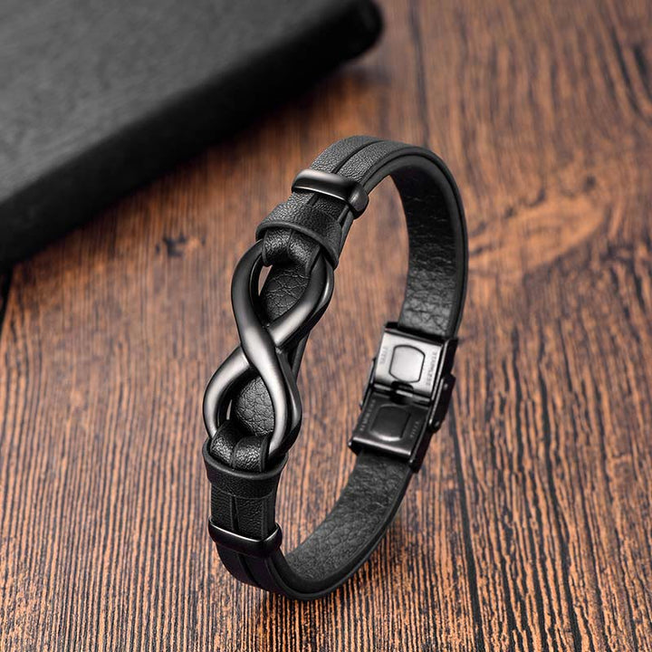 Bransoletka Buddha Stones Endless Knot ze stali tytanowej ze wzmocnieniem ze skóry i klamrą