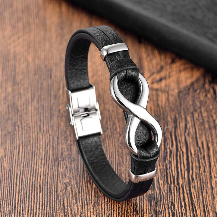 Bransoletka Buddha Stones Endless Knot ze stali tytanowej ze wzmocnieniem ze skóry i klamrą