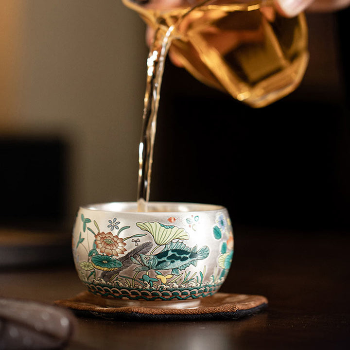 Buddha Stones Ryby Lotos Wodorosty Dolina Góry Sosna Smok Filiżanka Kung Fu Filiżanka do herbaty z pudełkiem prezentowym