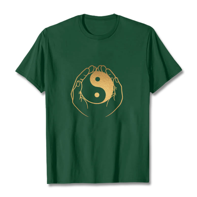 Buddha Stones Trzymające Złotą Koszulkę Yin Yang - ForestGreen - 2XL - image 6