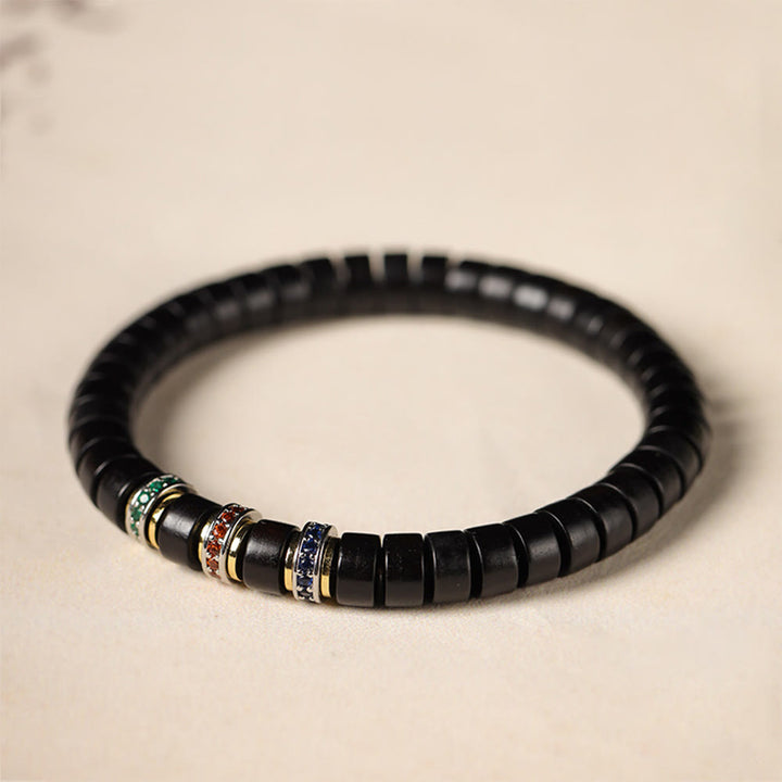 Bransoletka Buddha Stones Ebony Wood Small Leaf Red Sandałowiec Cyrkon Peace