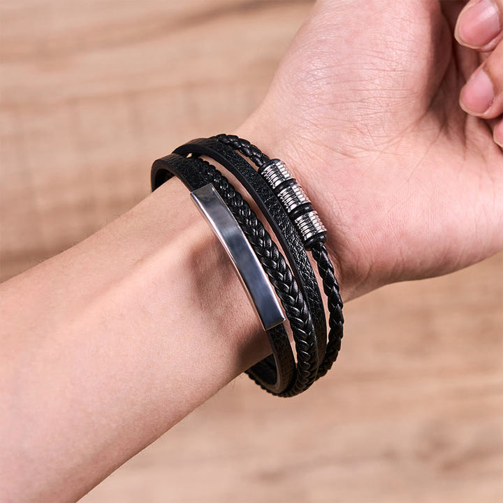 Bransoletka wzmacniająca z Buddha Stones , tytanową stalową skórą, tkaną ręcznie, magnetyczną klamrą