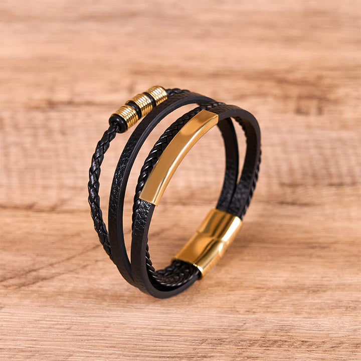 Bransoletka wzmacniająca z Buddha Stones , tytanową stalową skórą, tkaną ręcznie, magnetyczną klamrą