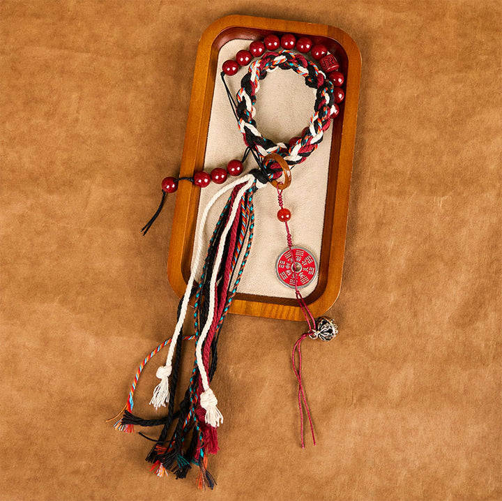 Buddha Stones Tybetańskie Duchy Górskie Wydaj Pieniądze Cynober Dwuwarstwowa Czerwona Lina Bransoletka Ochronna Z Chwostem