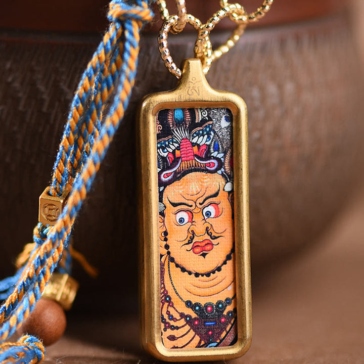 Buddha Stones Tybet Bóg Bogactwa Tytanowa Stalowa Thangka Naszyjnik Bogactwo Wisiorek