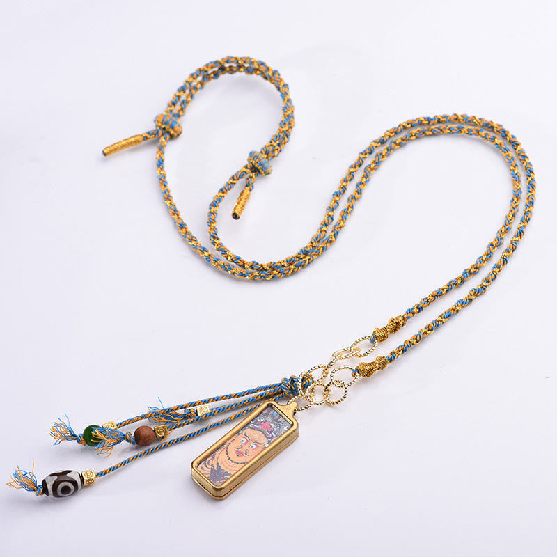 Buddha Stones Tybet Bóg Bogactwa Tytanowa Stalowa Thangka Naszyjnik Bogactwo Wisiorek