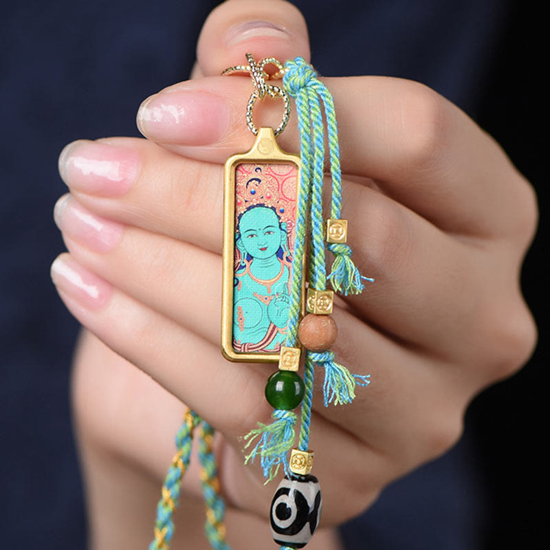 Buddha Stones Tybet Bóg Bogactwa Tytanowa Stalowa Thangka Naszyjnik Bogactwo Wisiorek
