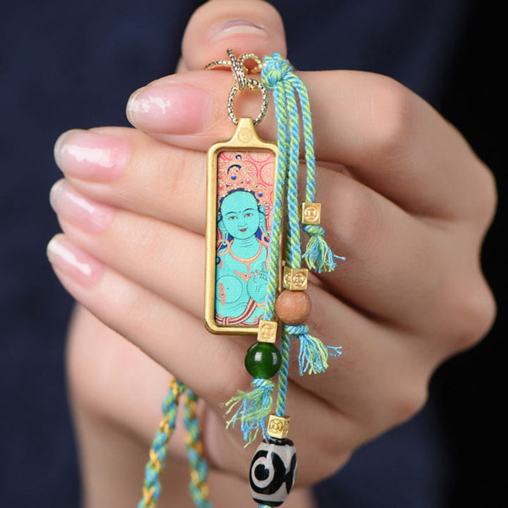 Buddha Stones Tybet Bóg Bogactwa Tytanowa Stalowa Thangka Naszyjnik Bogactwo Wisiorek