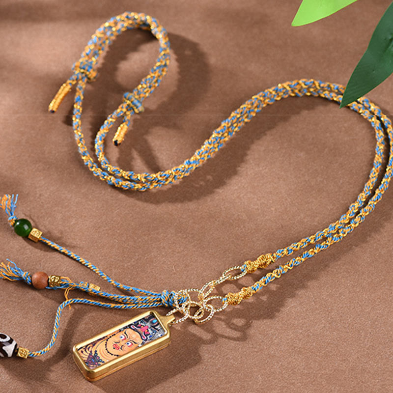 Buddha Stones Tybet Bóg Bogactwa Tytanowa Stalowa Thangka Naszyjnik Bogactwo Wisiorek