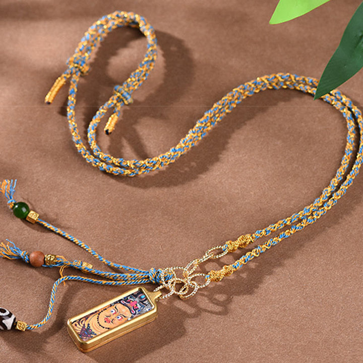 Buddha Stones Tybet Bóg Bogactwa Tytanowa Stalowa Thangka Naszyjnik Bogactwo Wisiorek