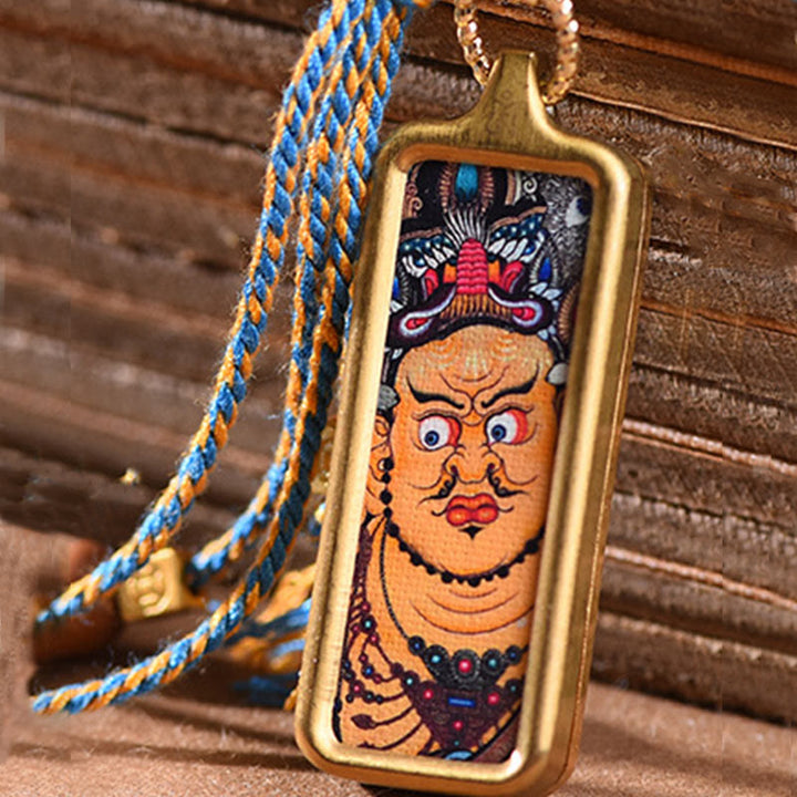 Buddha Stones Tybet Bóg Bogactwa Tytanowa Stalowa Thangka Naszyjnik Bogactwo Wisiorek