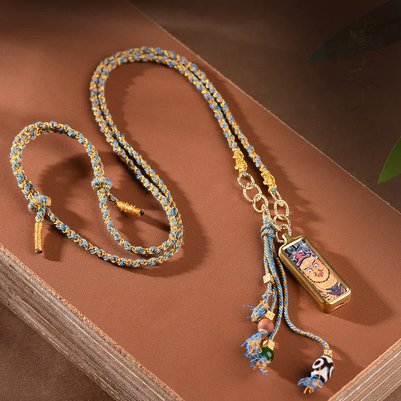 Buddha Stones Tybet Bóg Bogactwa Tytanowa Stalowa Thangka Naszyjnik Bogactwo Wisiorek