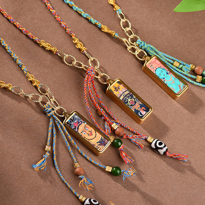 Buddha Stones Tybet Bóg Bogactwa Tytanowa Stalowa Thangka Naszyjnik Bogactwo Wisiorek