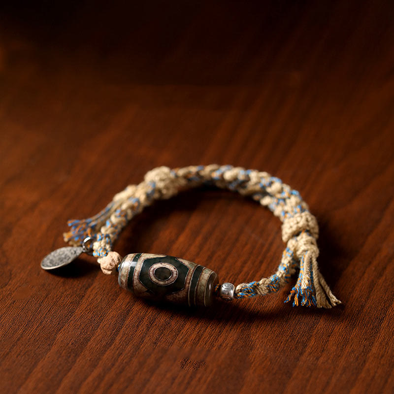 Buddha Stones Tybetańskie koraliki Dzi Ochrona bogactwa Bransoletka pleciona