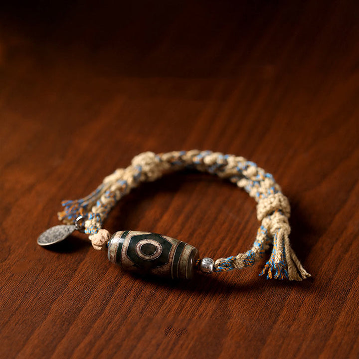 Buddha Stones Tybetańskie koraliki Dzi Ochrona bogactwa Bransoletka pleciona