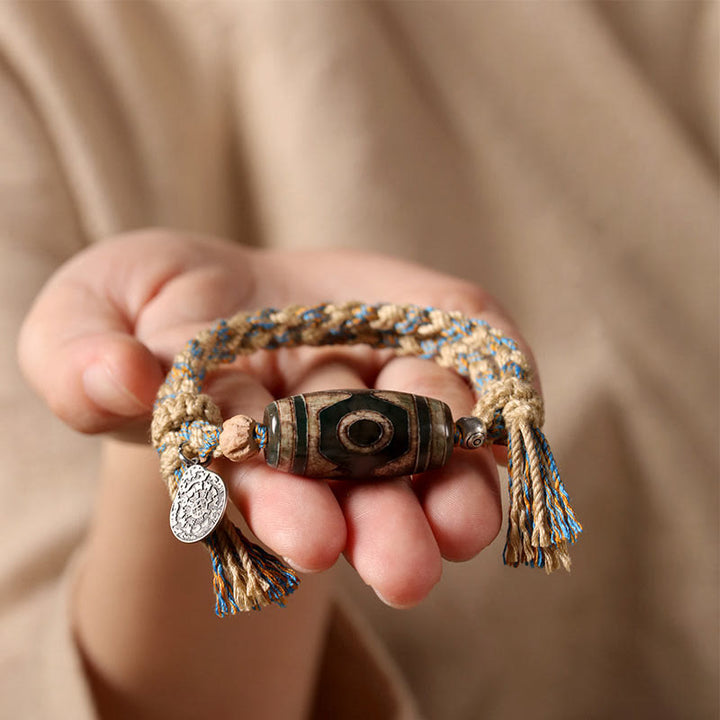 Buddha Stones Tybetańskie koraliki Dzi Ochrona bogactwa Bransoletka pleciona