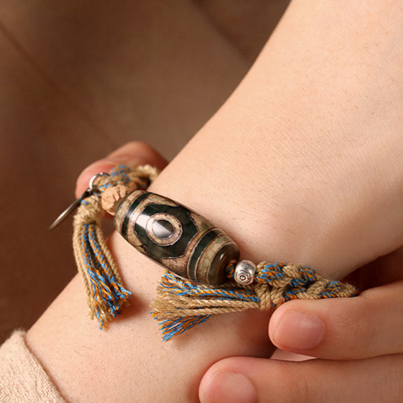 Buddha Stones Tybetańskie koraliki Dzi Ochrona bogactwa Bransoletka pleciona