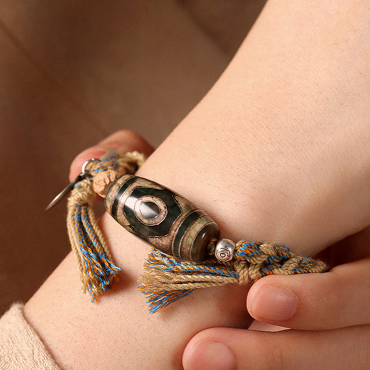 Buddha Stones Tybetańskie koraliki Dzi Ochrona bogactwa Bransoletka pleciona