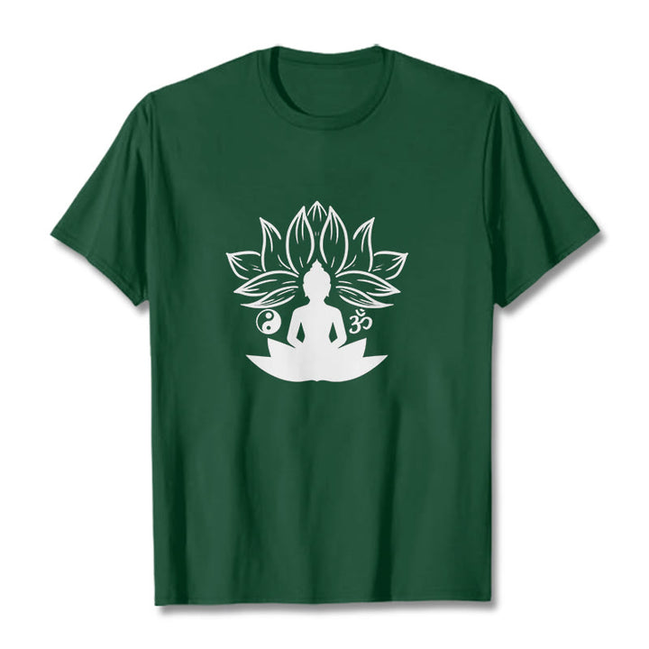 Buddha Stones Om Yin Yang Statua Buddy Siedzący Lotos Medytacja Koszulka T-shirt - ForestGreen - 2XL - image 11