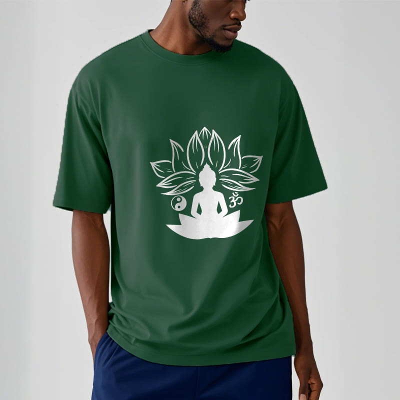 Buddha Stones Om Yin Yang Statua Buddy Siedzący Lotos Medytacja Koszulka T-shirt - image 12