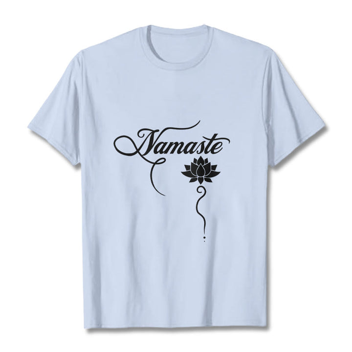 Buddha Stones Koszulka Namaste w języku hindi z motywem lotosu - Jasnoniebieski - 2XL - image 19