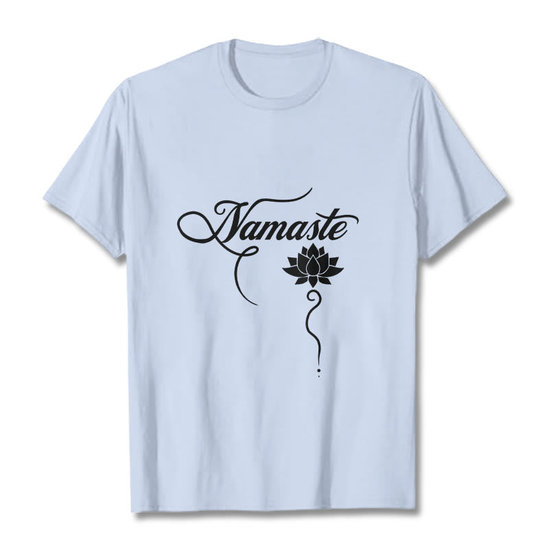 Buddha Stones Koszulka Namaste w języku hindi z motywem lotosu - Jasnoniebieski - 2XL - image 19