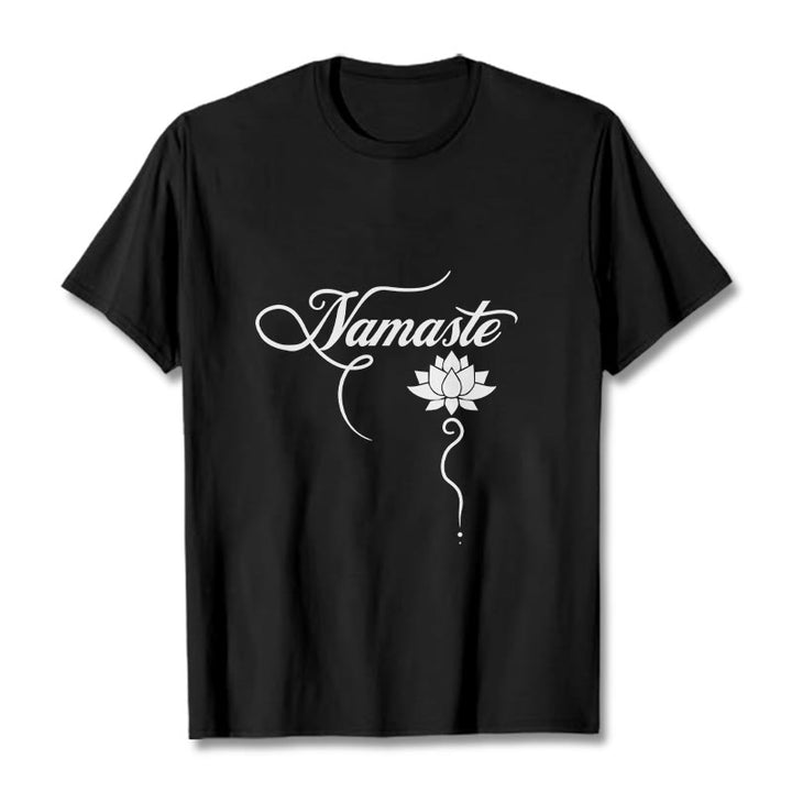 Buddha Stones Koszulka Namaste w języku hindi z motywem lotosu - Czarny - 2XL - image 4