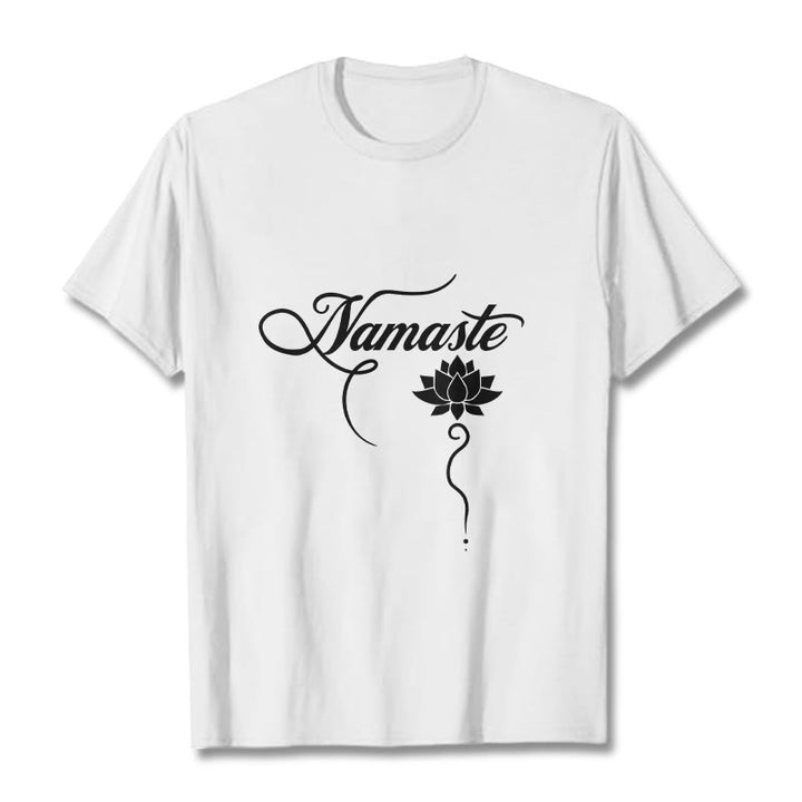Buddha Stones Koszulka Namaste w języku hindi z motywem lotosu - Biały - 2XL - image 8