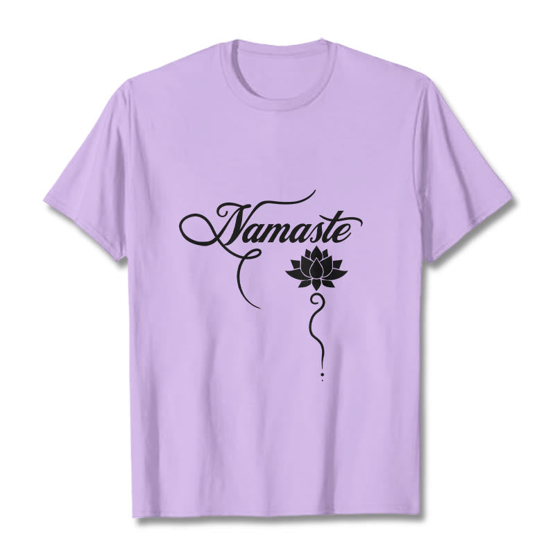 Buddha Stones Koszulka Namaste w języku hindi z motywem lotosu - Śliwka - 2XL - image 17
