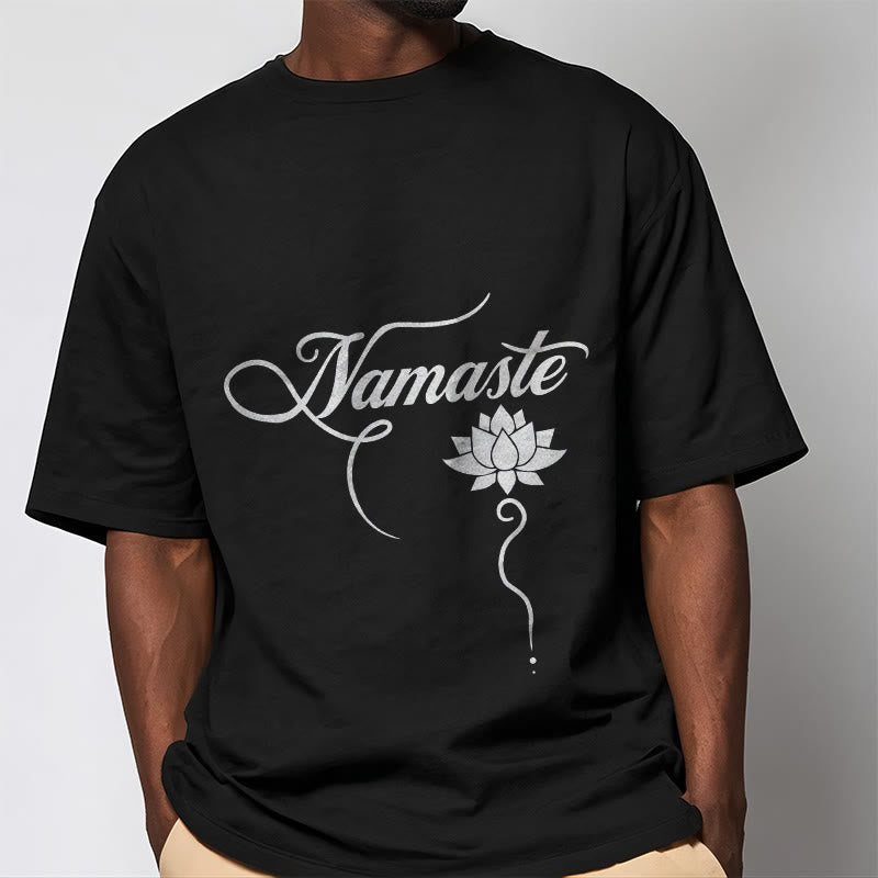 Buddha Stones Koszulka Namaste w języku hindi z motywem lotosu - image 5