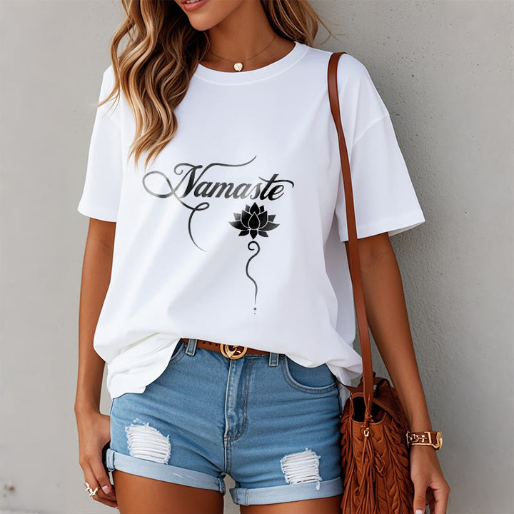 Buddha Stones Koszulka Namaste w języku hindi z motywem lotosu - image 10