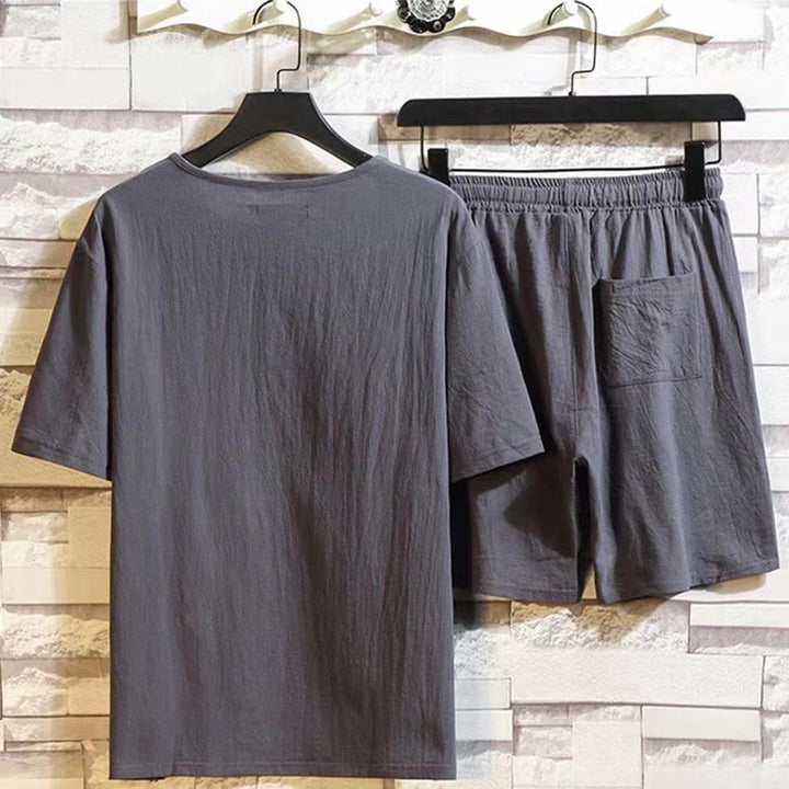 Buddha Stones, 2 sztuki, koszulka z krótkim rękawem, ściągacz, krótkie spodnie z kieszeniami, męski zestaw bawełniano-lnianych ubrań do medytacji - image 8