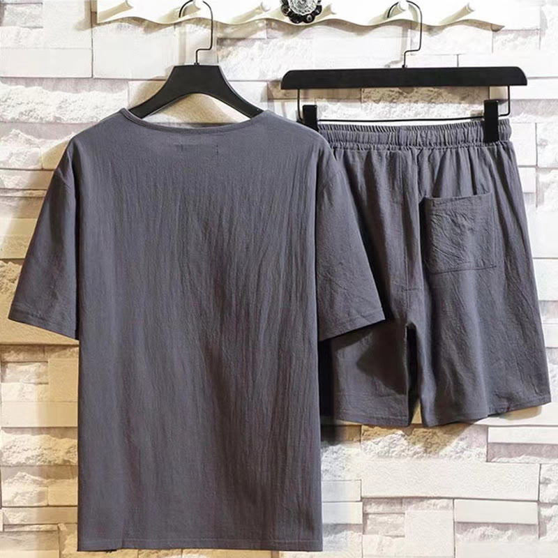 Buddha Stones, 2 sztuki, koszulka z krótkim rękawem, ściągacz, krótkie spodnie z kieszeniami, męski zestaw bawełniano-lnianych ubrań do medytacji - image 8