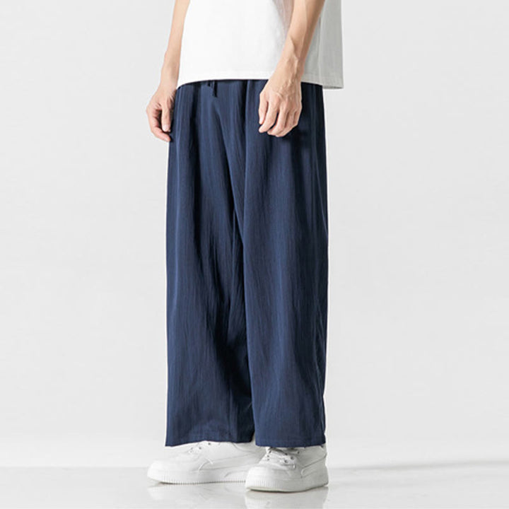 Buddha Stones Letnie Luźne Proste Spodnie Męskie Bawełniane Lniane Ściągane Sznurkiem Z Kieszeniami - image 22