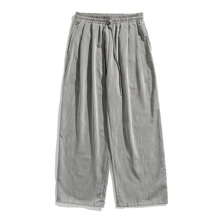 Buddha Stones Letnie Luźne Proste Spodnie Męskie Bawełniane Lniane Ściągane Sznurkiem Z Kieszeniami - image 11