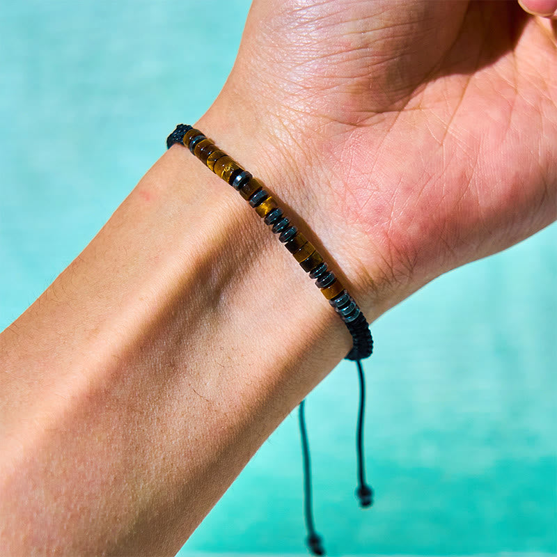 Zestaw 3 bransoletek ochronnych z Buddha Stones i kamieniami lawowymi Tiger Eye