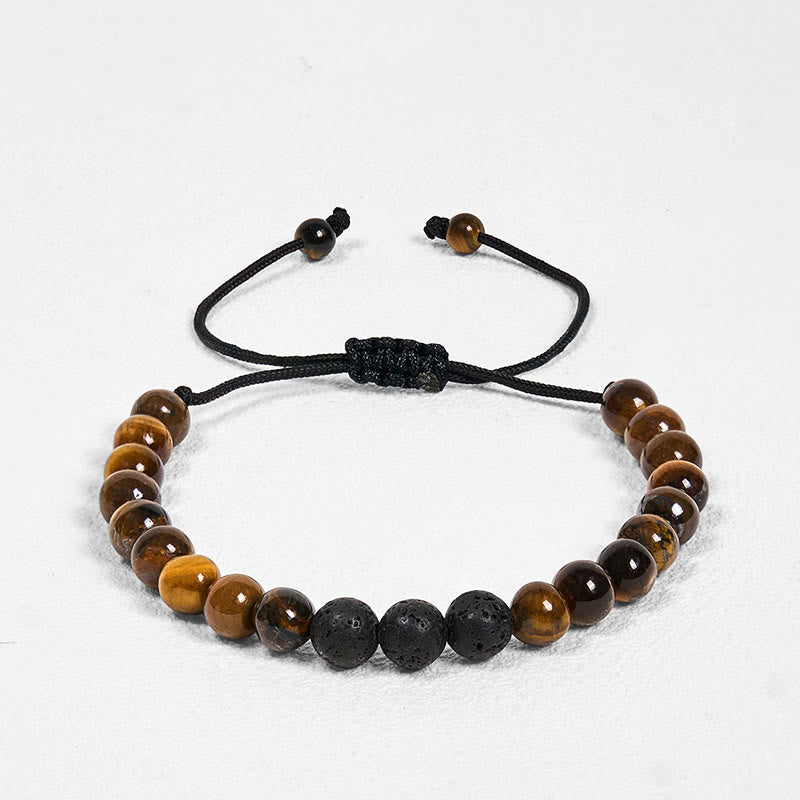 Zestaw 3 bransoletek ochronnych z Buddha Stones i kamieniami lawowymi Tiger Eye