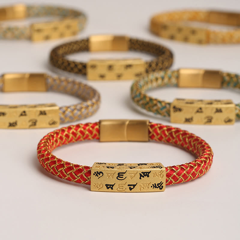 Buddha Stones Tybetańskie Om Mani Padme Hum Różne Kolory Lina Złota Nić Diament Węzeł Szczęścia Bransoletka Klamra