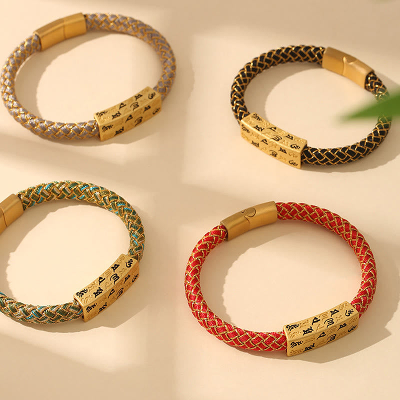 Buddha Stones Tybetańskie Om Mani Padme Hum Różne Kolory Lina Złota Nić Diament Węzeł Szczęścia Bransoletka Klamra