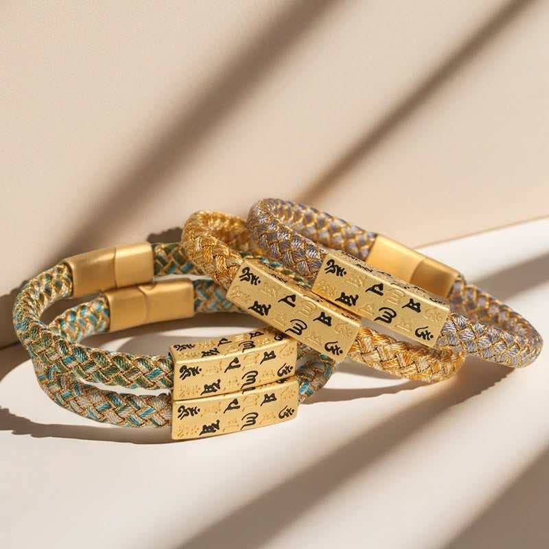 Buddha Stones Tybetańskie Om Mani Padme Hum Różne Kolory Lina Złota Nić Diament Węzeł Szczęścia Bransoletka Klamra