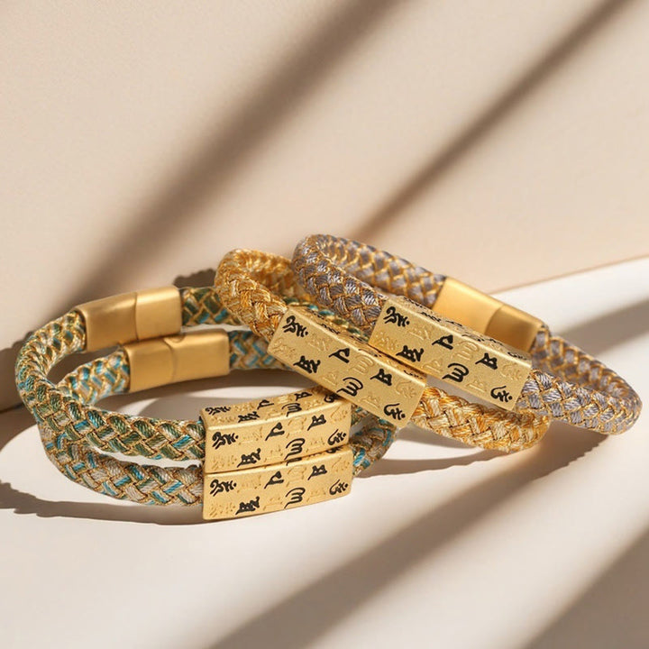 Buddha Stones Tybetańskie Om Mani Padme Hum Różne Kolory Lina Złota Nić Diament Węzeł Szczęścia Bransoletka Klamra