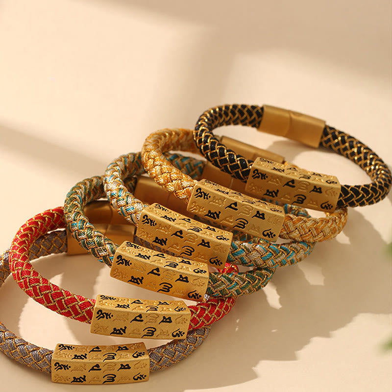 Buddha Stones Tybetańskie Om Mani Padme Hum Różne Kolory Lina Złota Nić Diament Węzeł Szczęścia Bransoletka Klamra