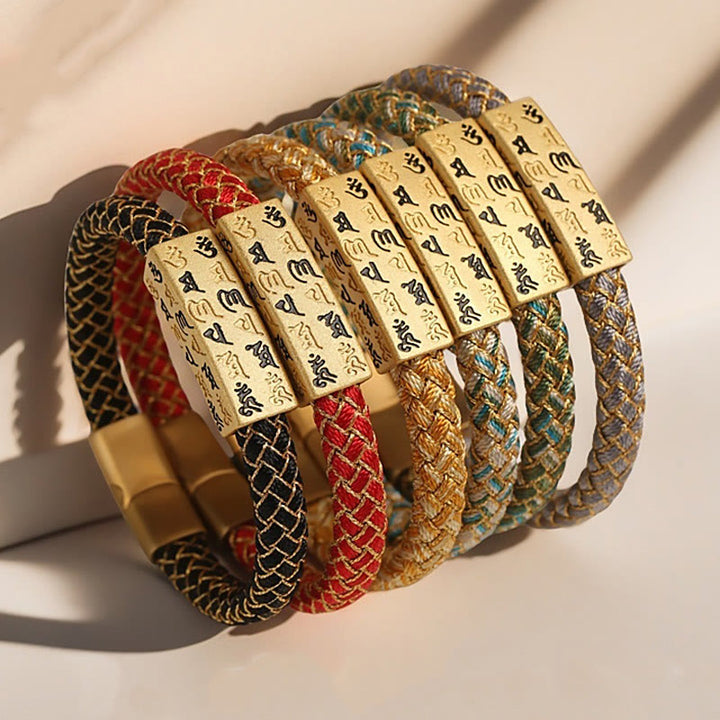 Buddha Stones Tybetańskie Om Mani Padme Hum Różne Kolory Lina Złota Nić Diament Węzeł Szczęścia Bransoletka Klamra