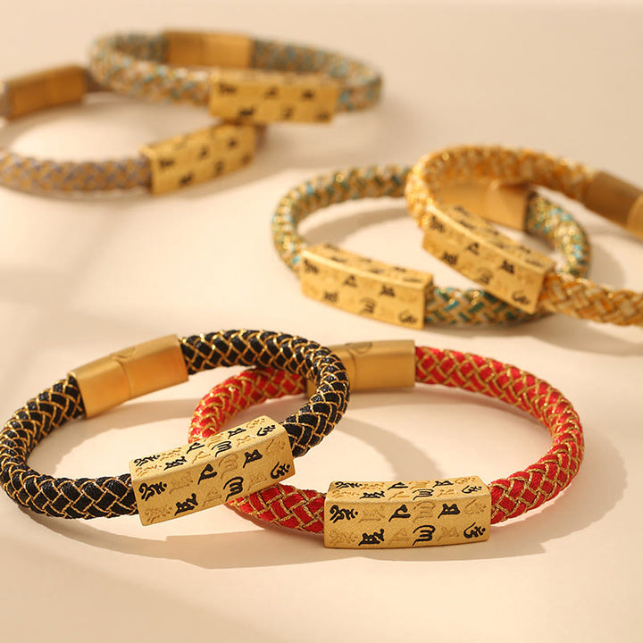 Buddha Stones Tybetańskie Om Mani Padme Hum Różne Kolory Lina Złota Nić Diament Węzeł Szczęścia Bransoletka Klamra