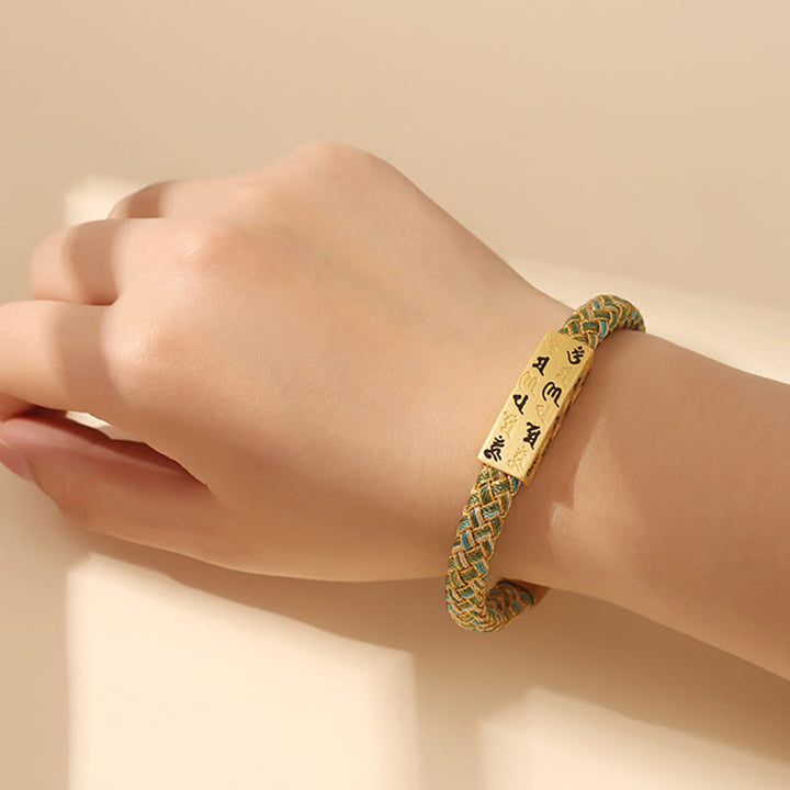 Buddha Stones Tybetańskie Om Mani Padme Hum Różne Kolory Lina Złota Nić Diament Węzeł Szczęścia Bransoletka Klamra