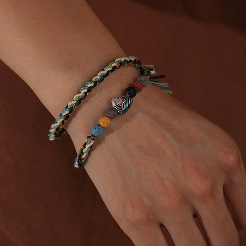 Buddha Stones Festiwal Smoczych Łodzi Kolorowa Lina Skała Lawowa Fu Charakter Ryżowe Pierożki Szczęście Pleciona Bransoletka