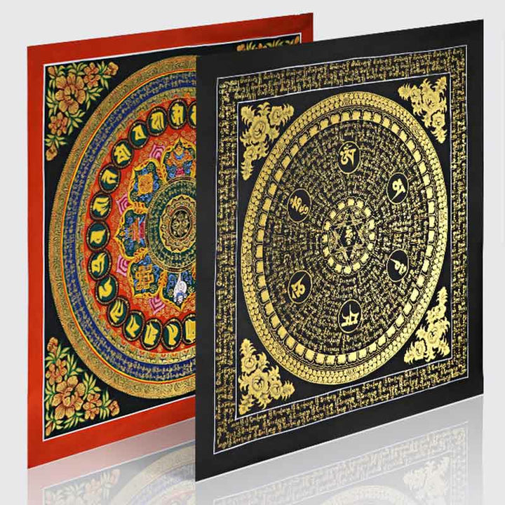 Buddha Stones Tybetańskie Thangka Malowanie Om Mani Padme Hum Pismo Ręcznie Robione Dekoracje (Losowy Styl)