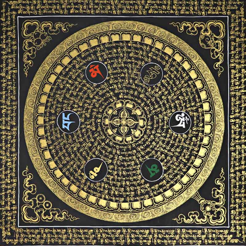 Buddha Stones Tybetańskie Thangka Malowanie Om Mani Padme Hum Pismo Ręcznie Robione Dekoracje (Losowy Styl)